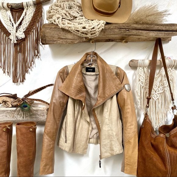 RUDSAK Jackets & Blazers - Stunning convertible RUDSAK leather/LINEN Moto BOHO jacket/vest w natural Patina